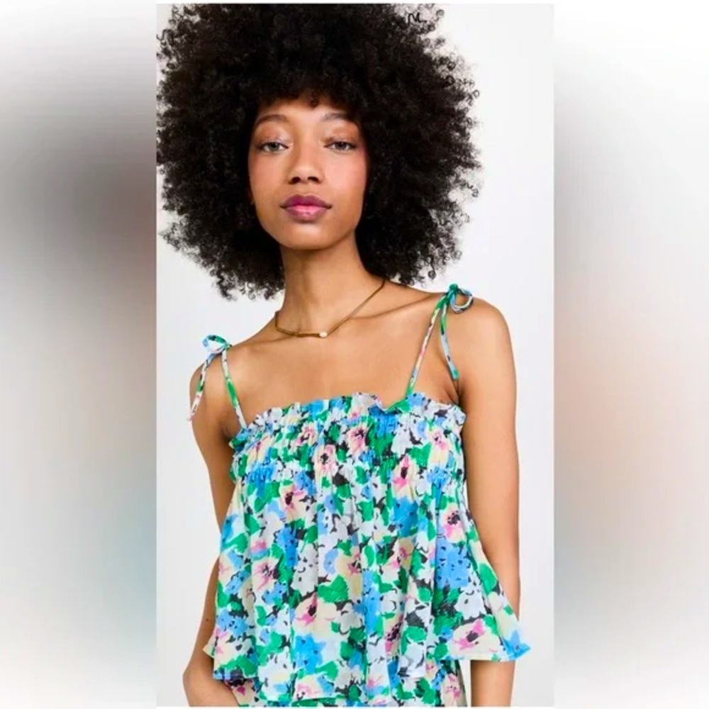 GANNI Floral Cotton Adjustable Straps Tank Top